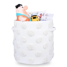 PomPom Large Round Beige Toy Storage Basket
