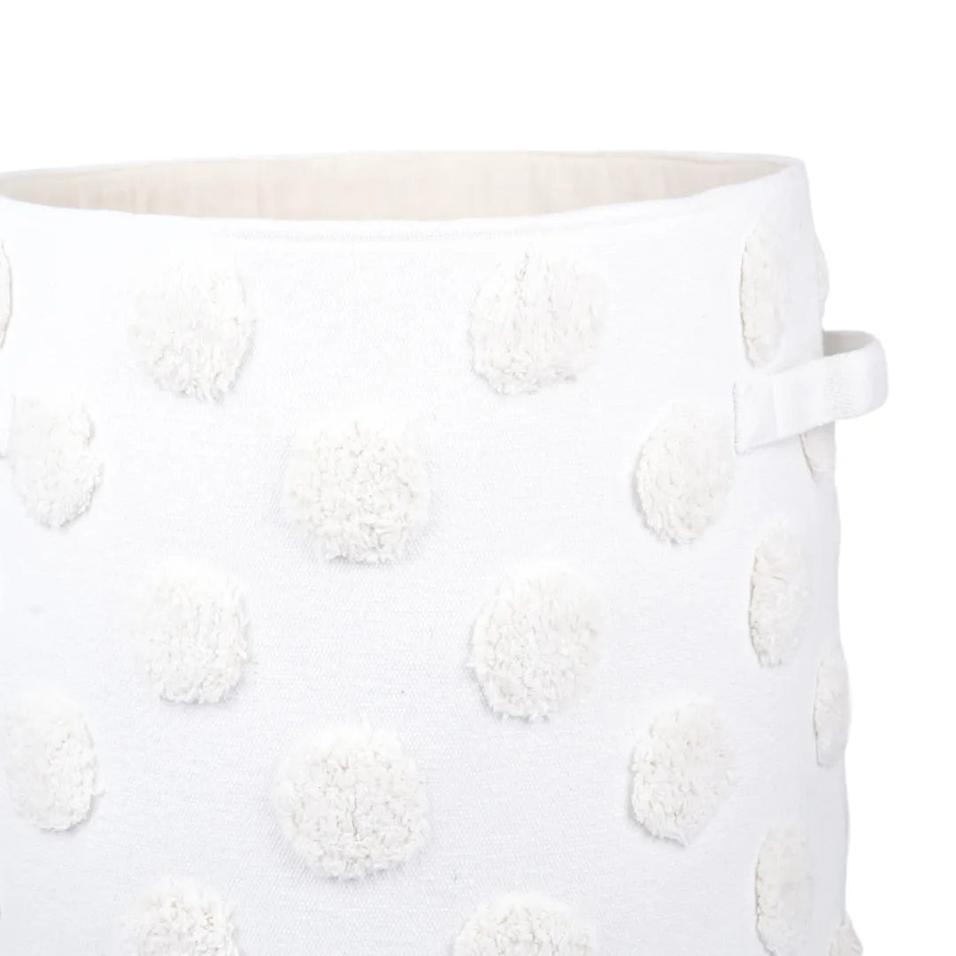 PomPom Large Round Beige Toy Storage Basket