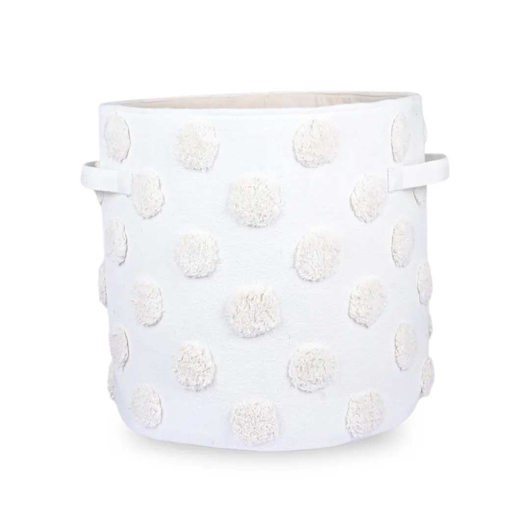 PomPom Large Round Beige Toy Storage Basket