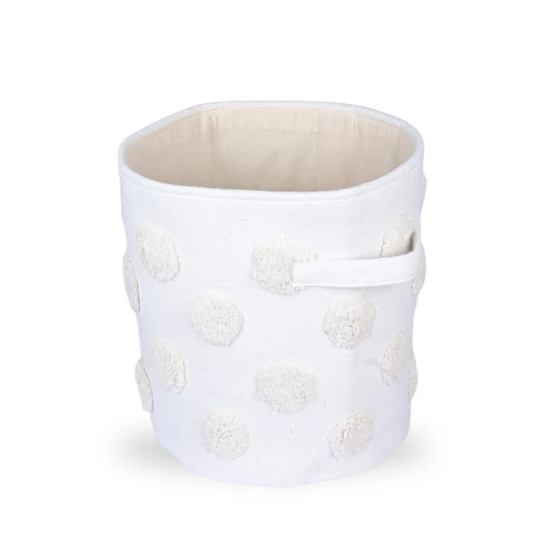 PomPom Medium Round Beige Toy Storage Basket