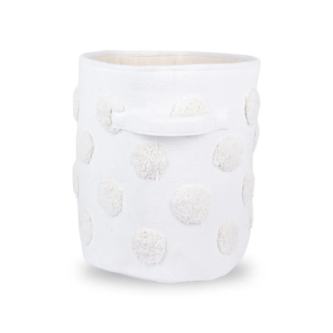 PomPom Medium Round Beige Toy Storage Basket
