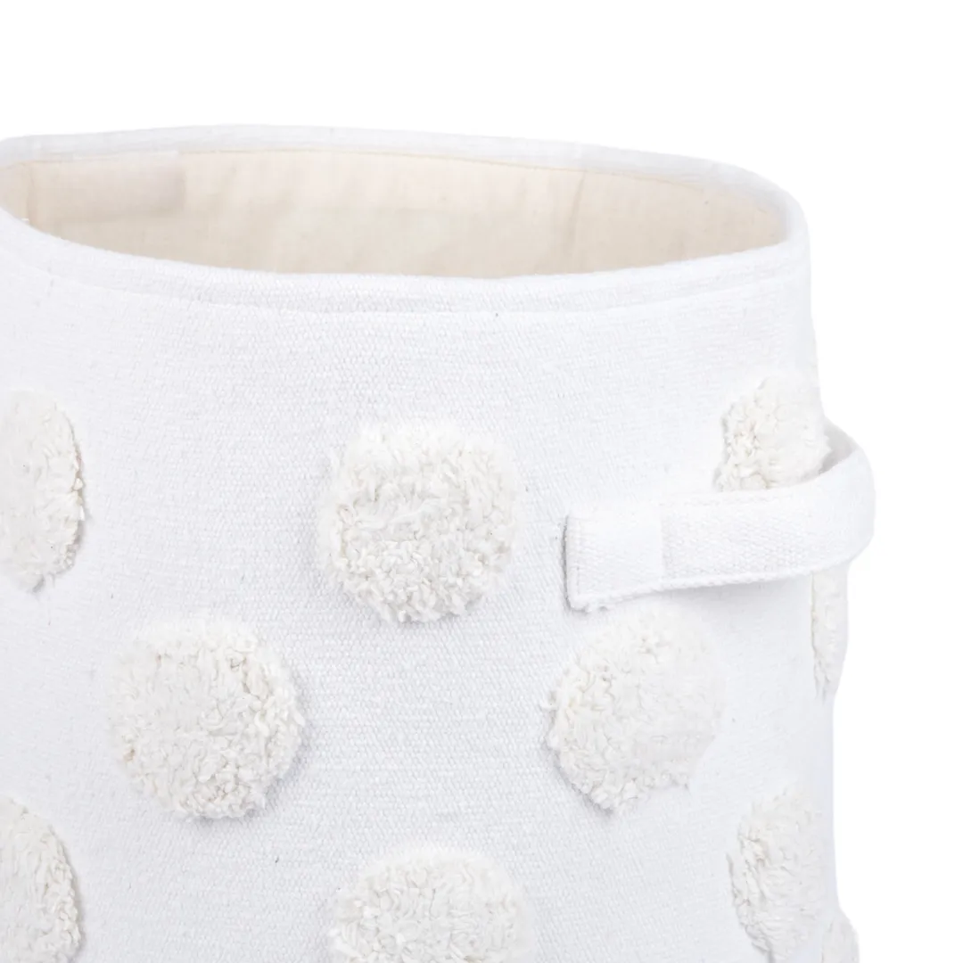 PomPom Medium Round Beige Toy Storage Basket