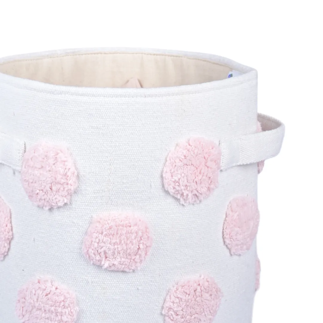 PomPom Small Round Pink Toy Storage Basket
