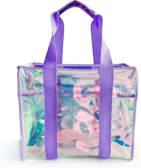 PVC Waterproof Holographic Colorful Tote Handbag with Small Mobile Phone Bag for Beach, Travel and Shopping0.4MM