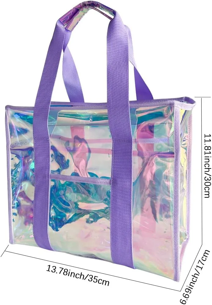 PVC Waterproof Holographic Colorful Tote Handbag with Small Mobile Phone Bag for Beach, Travel and Shopping0.4MM