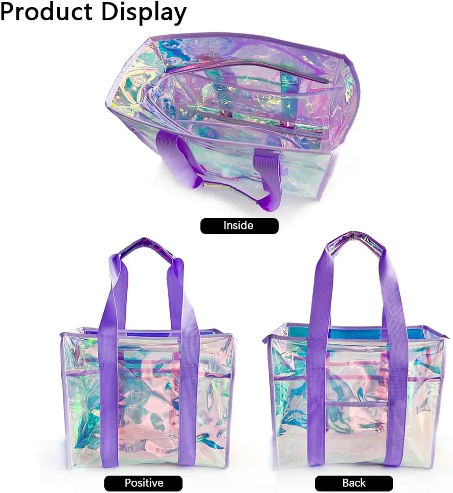 PVC Waterproof Holographic Colorful Tote Handbag with Small Mobile Phone Bag for Beach, Travel and Shopping0.4MM