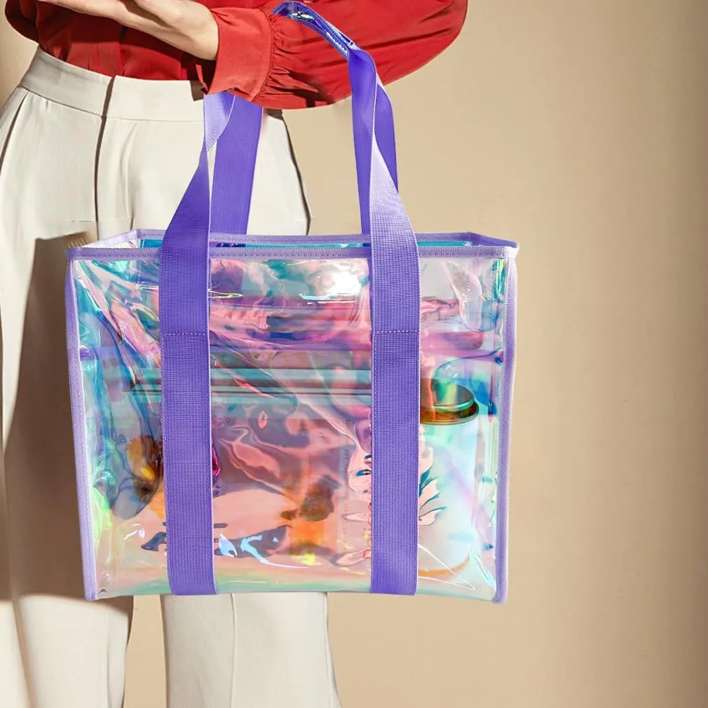 PVC Waterproof Holographic Colorful Tote Handbag with Small Mobile Phone Bag for Beach, Travel and Shopping0.4MM