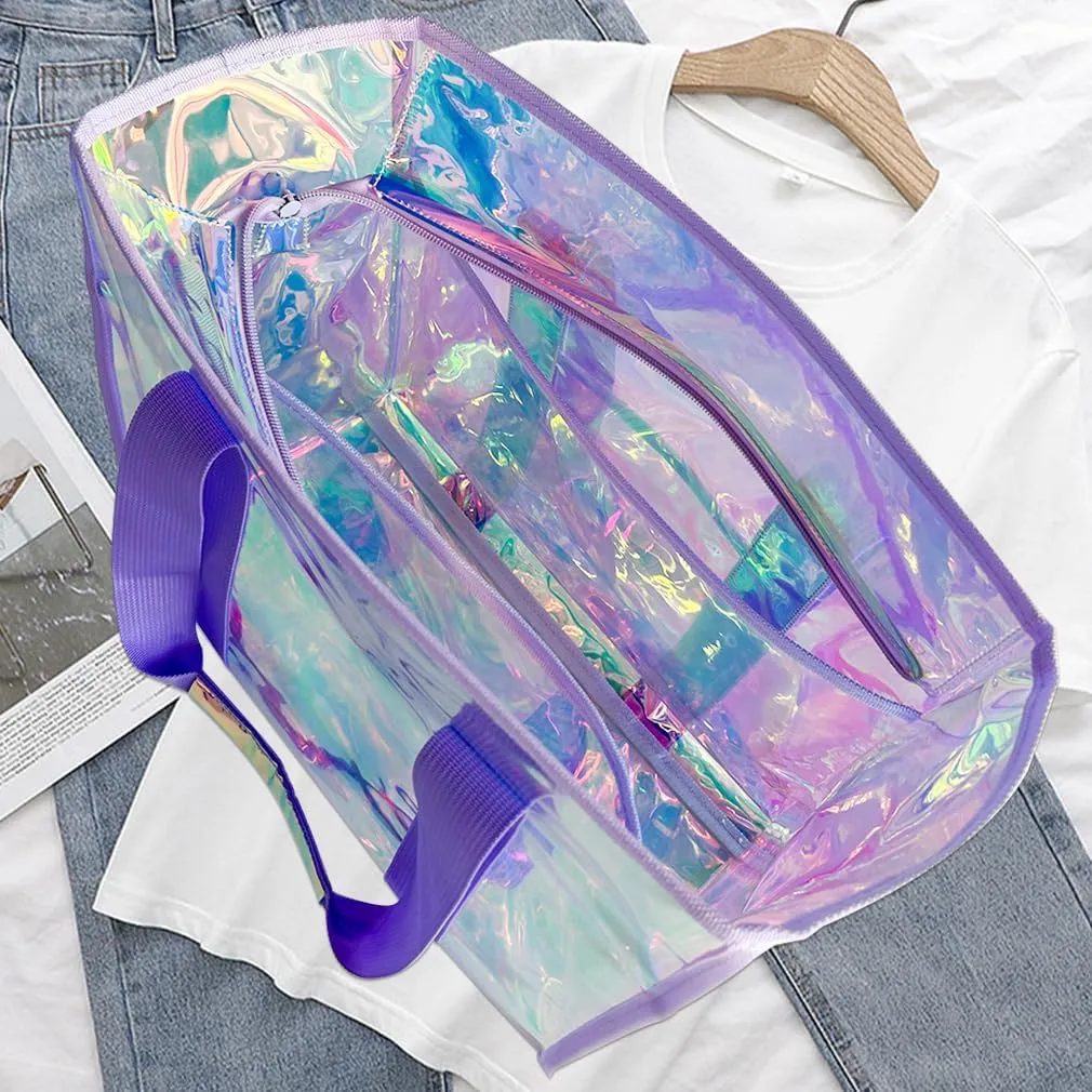 PVC Waterproof Holographic Colorful Tote Handbag with Small Mobile Phone Bag for Beach, Travel and Shopping0.4MM