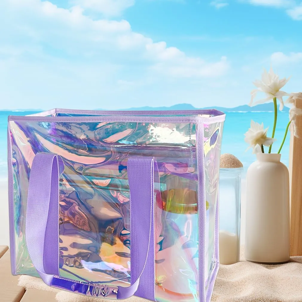 PVC Waterproof Holographic Colorful Tote Handbag with Small Mobile Phone Bag for Beach, Travel and Shopping0.4MM