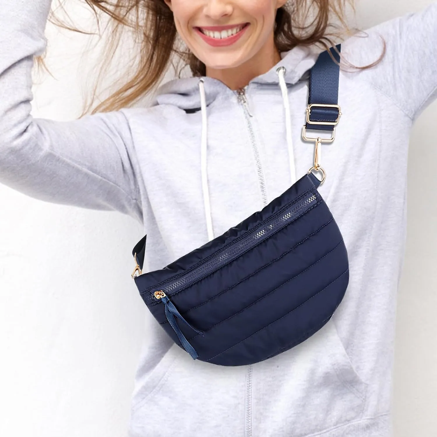 Quilted Crossbody Bags for Women Puffer Fanny Pack Sling Bag Puffy Chest Belt Bum Waist Bag Crossbody Purse Bags Quilted Shoulder Bag for Women Gift