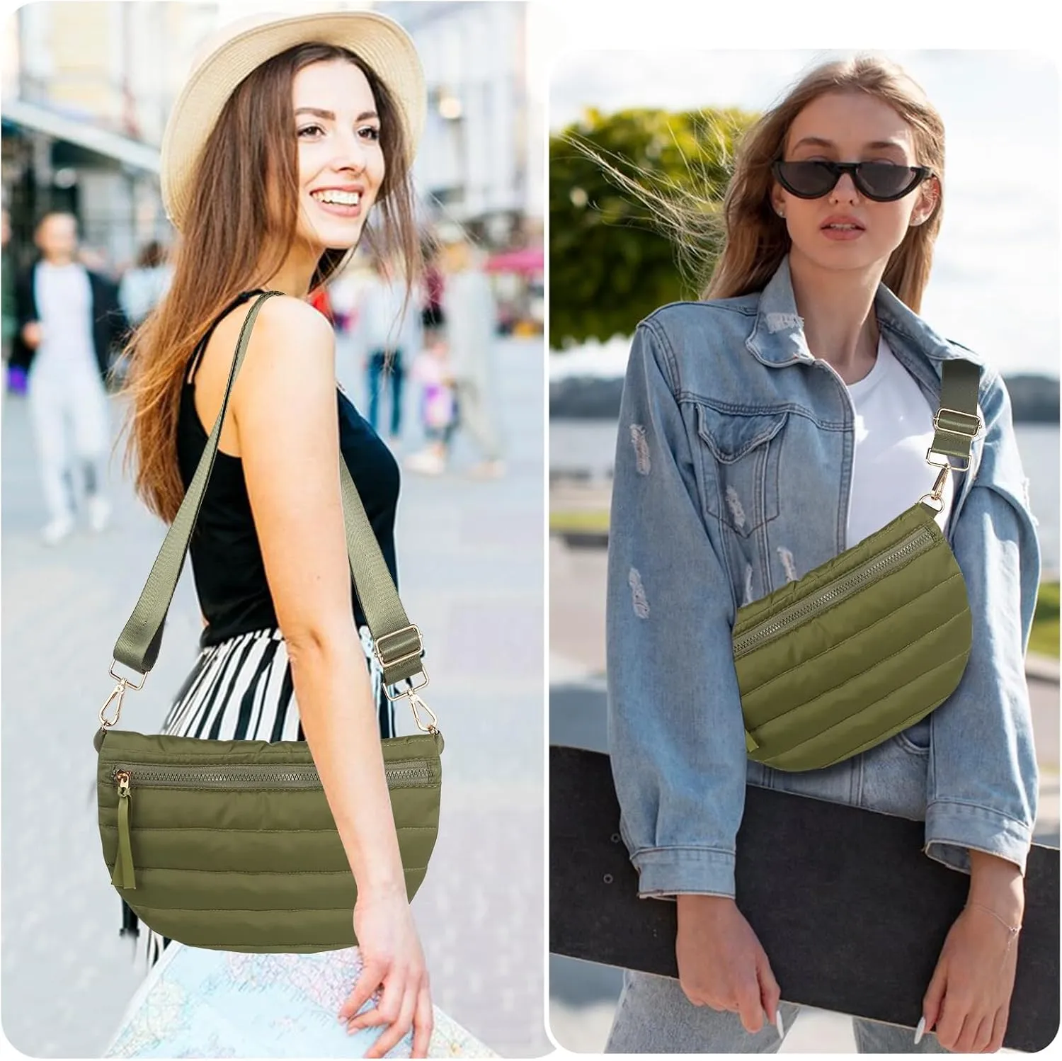 Quilted Crossbody Bags for Women Puffer Fanny Pack Sling Bag Puffy Chest Belt Bum Waist Bag Crossbody Purse Bags Quilted Shoulder Bag for Women Gift