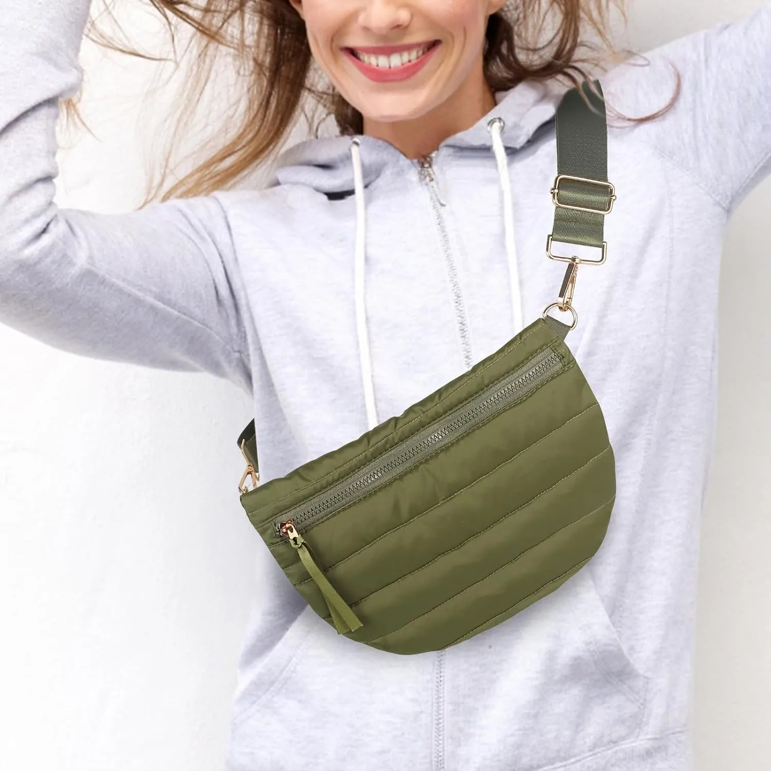 Quilted Crossbody Bags for Women Puffer Fanny Pack Sling Bag Puffy Chest Belt Bum Waist Bag Crossbody Purse Bags Quilted Shoulder Bag for Women Gift