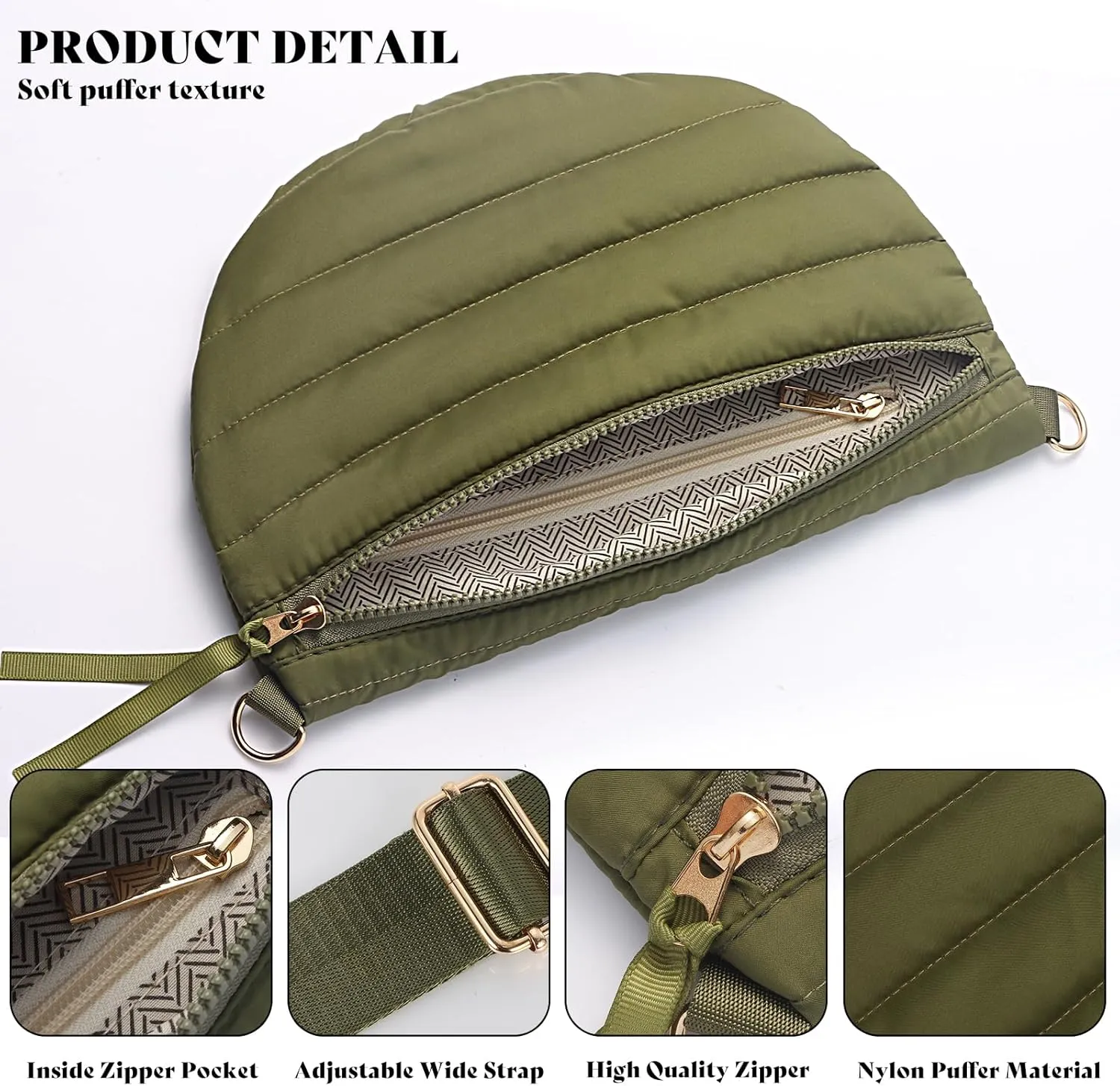 Quilted Crossbody Bags for Women Puffer Fanny Pack Sling Bag Puffy Chest Belt Bum Waist Bag Crossbody Purse Bags Quilted Shoulder Bag for Women Gift
