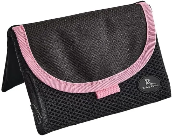 Running Buddy Magnetic Buddy Pouch, Beltess, Chafe and Bounce Free, Runners Fanny Pack, Phone Holder, Great for Running, Walking, Traveling & More, For Men & Women - 5-7/8" L x 4" W - Black and Pink