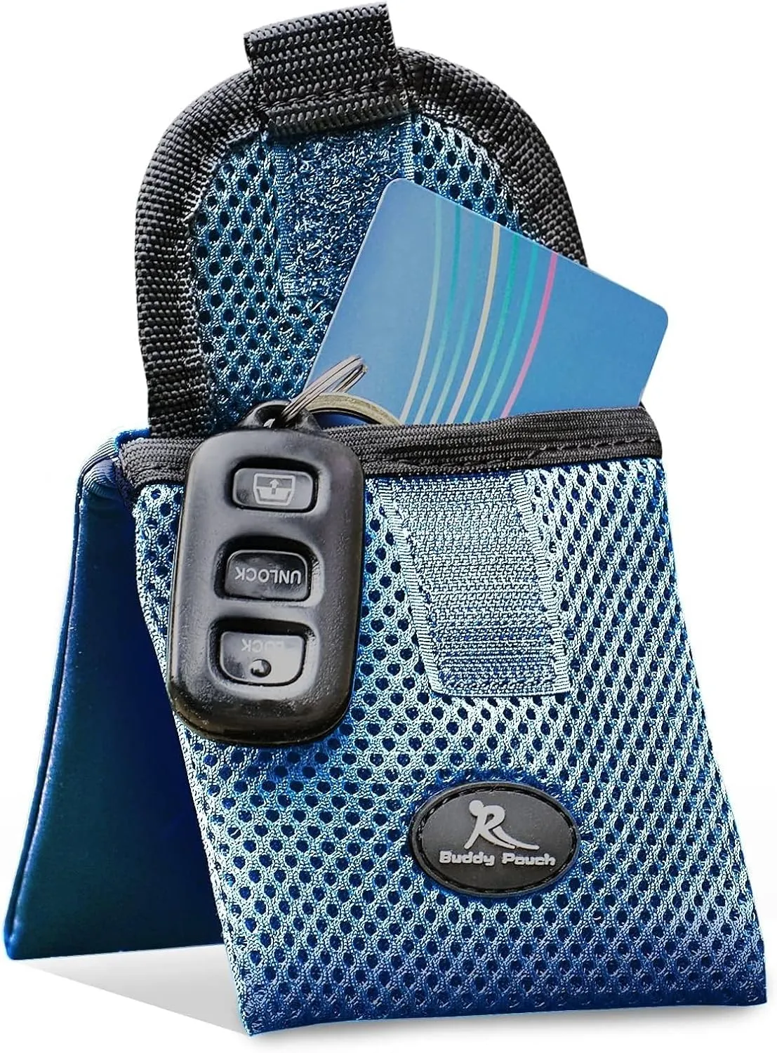 Running Buddy Magnetic Buddy Pouch - Mini | Beltless, Chafe & Bounce Free | Water-Resistant & Magnetic Closure | For Running, Walking, Traveling & More | For Men & Women | 3-3/4 Long x 4 Wide | Blue