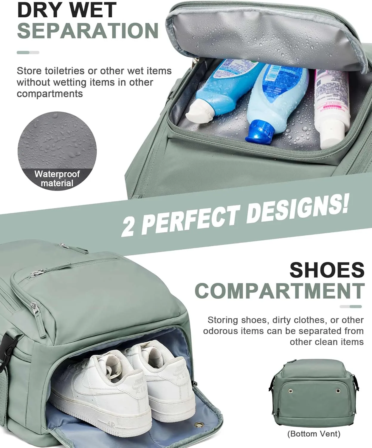 SEAFEW Carry On Backpack, Travel Backpack for Women Men Flight Approved, Personal Item Travel Bag for Airplanes, 14-15.6 Inch Laptop Business Backpack, Casual Daypack Gym Hiking Bakpack Green