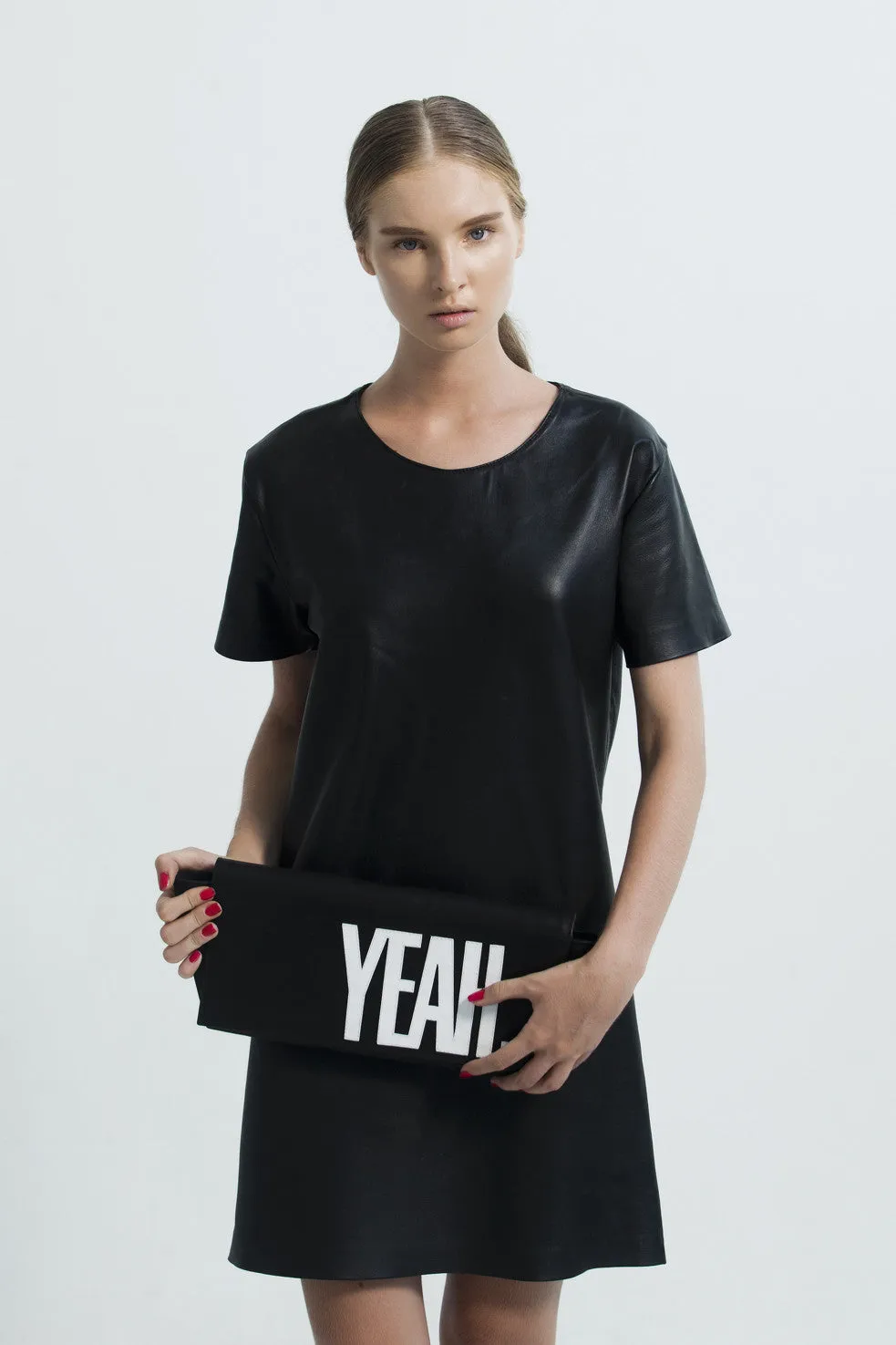 SLOGAN 'AMEN' LEATHER AND SNAKESKIN CLUTCH