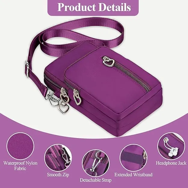 Small Crossbody Bag for Women, Durable Nylon Large Capacity Shoulder Bag with Built-In Headphone Port