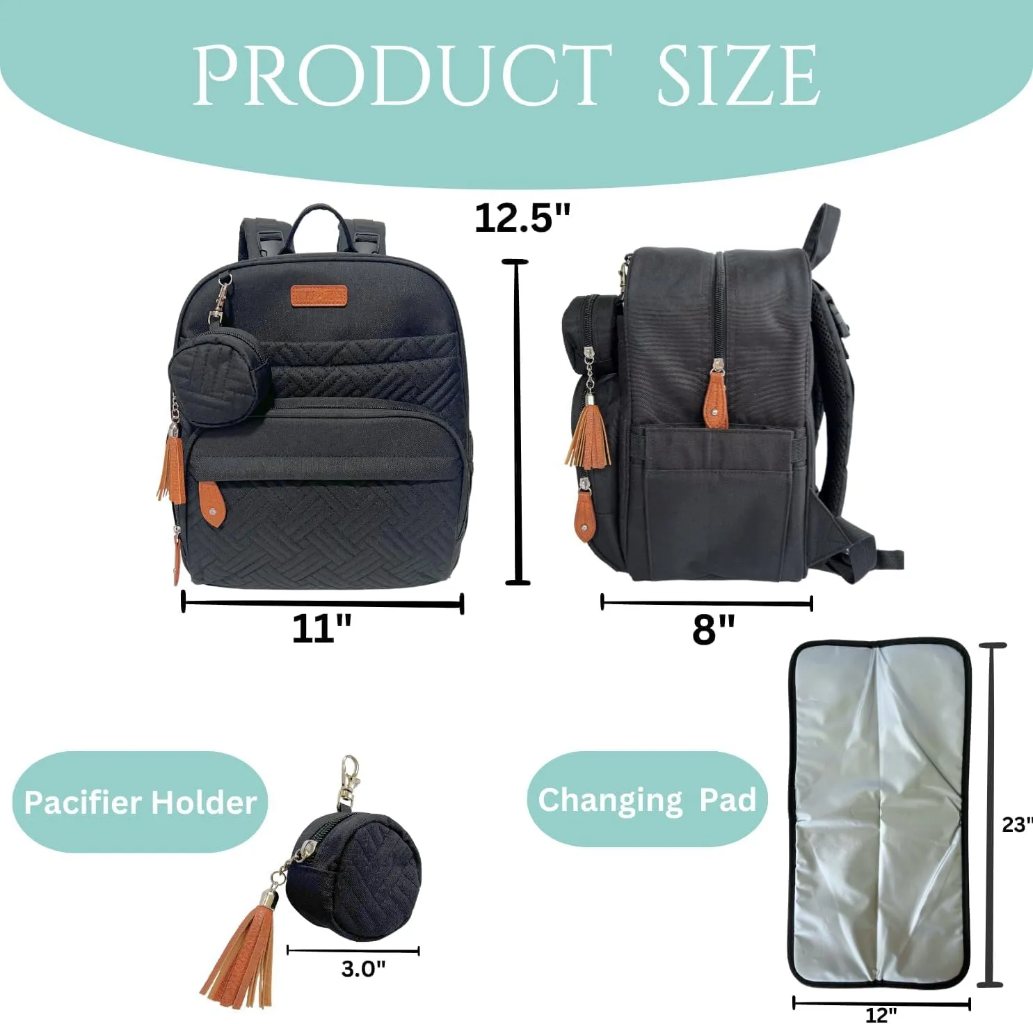 Small Diaper Bag Backpack, Compact Diaper Bag, Lightweight Quilted, Insulated Pockets, Changing Pad, Stroller Straps (Classic, Black)