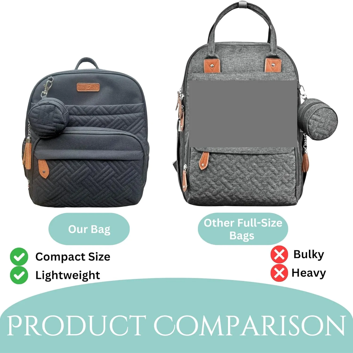 Small Diaper Bag Backpack, Compact Diaper Bag, Lightweight Quilted, Insulated Pockets, Changing Pad, Stroller Straps (Classic, Black)