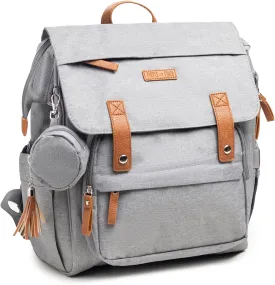 Small Diaper Bag Backpack, Mini Diaper Backpack, Lightweight, Insulated Pockets, Changing Pad, Stroller Straps (Grey, Flap)