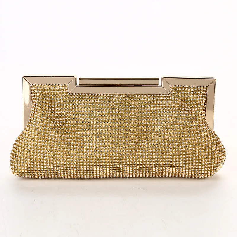 Sparkly Rhinestone Satin Clutch with Shoulder Strap