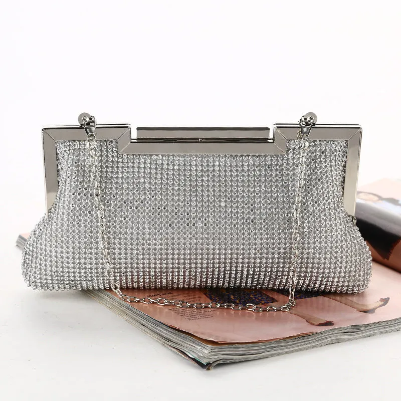 Sparkly Rhinestone Satin Clutch with Shoulder Strap