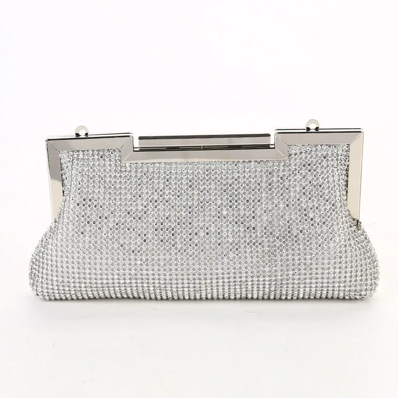 Sparkly Rhinestone Satin Clutch with Shoulder Strap