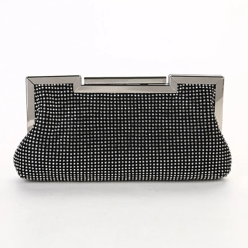 Sparkly Rhinestone Satin Clutch with Shoulder Strap