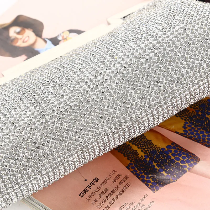 Sparkly Rhinestone Satin Clutch with Shoulder Strap