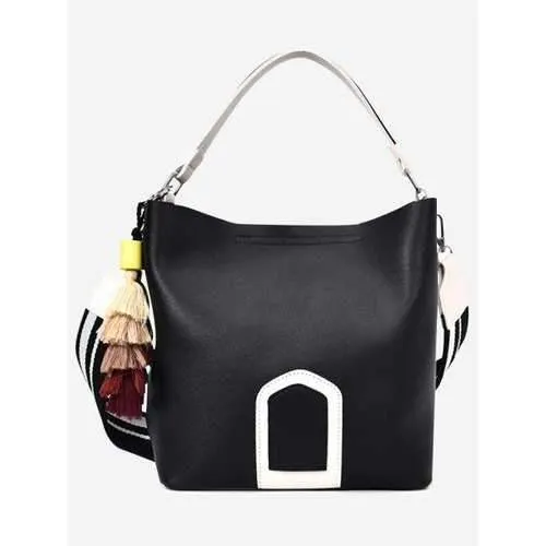 Tassel Color Block Faux Leather Handbag - Black