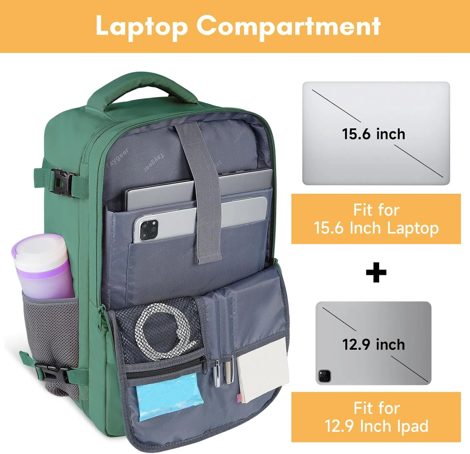 Taygeer Travel Backpack for College Woman, Lightweight Backpack for 15.6 inch Laptop with USB Charging Port, TSA Friendly Bag for Women Traveling, Back Pack Carry On Luggage for friend Gym Sport,Green