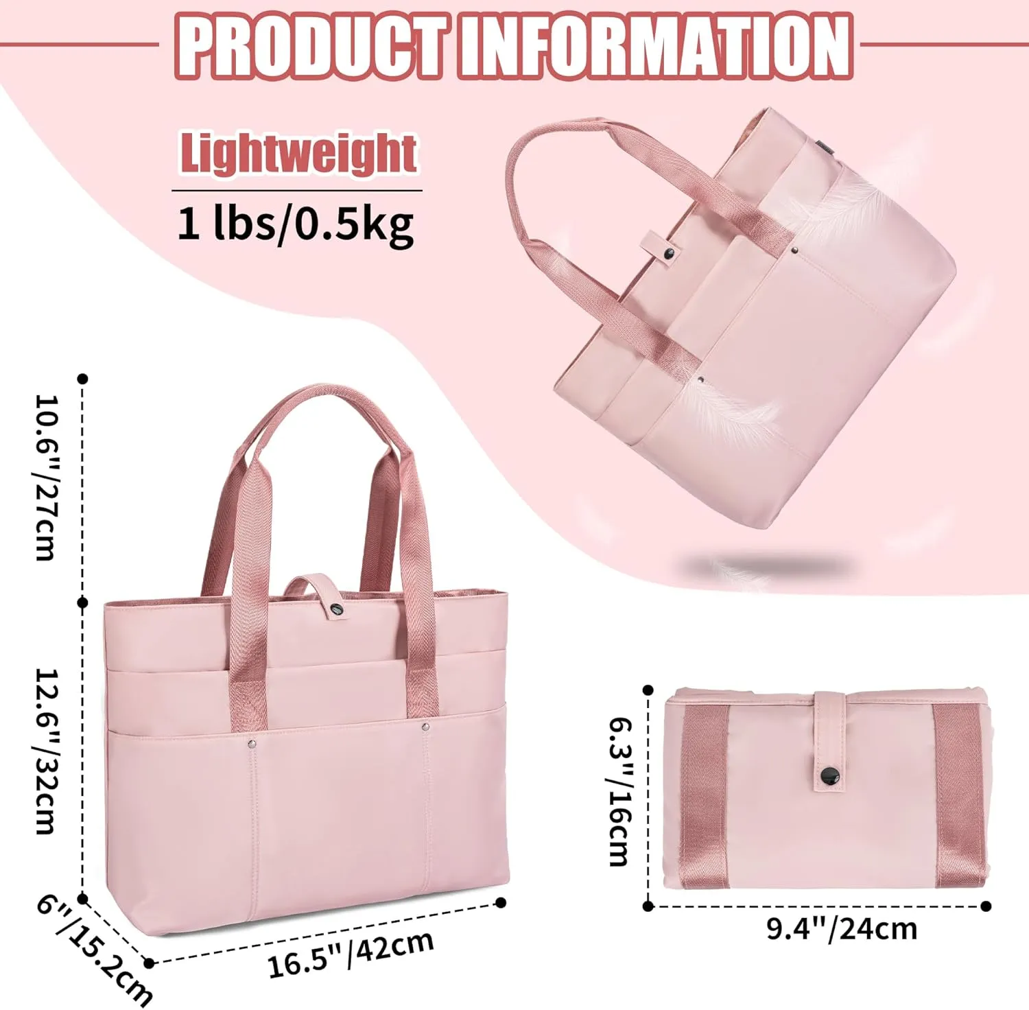 TORIBIO Tote Bag for Women, Foldable Large Tote Bag Shoulder Bag Handbag Utility Tote for Travel, Work