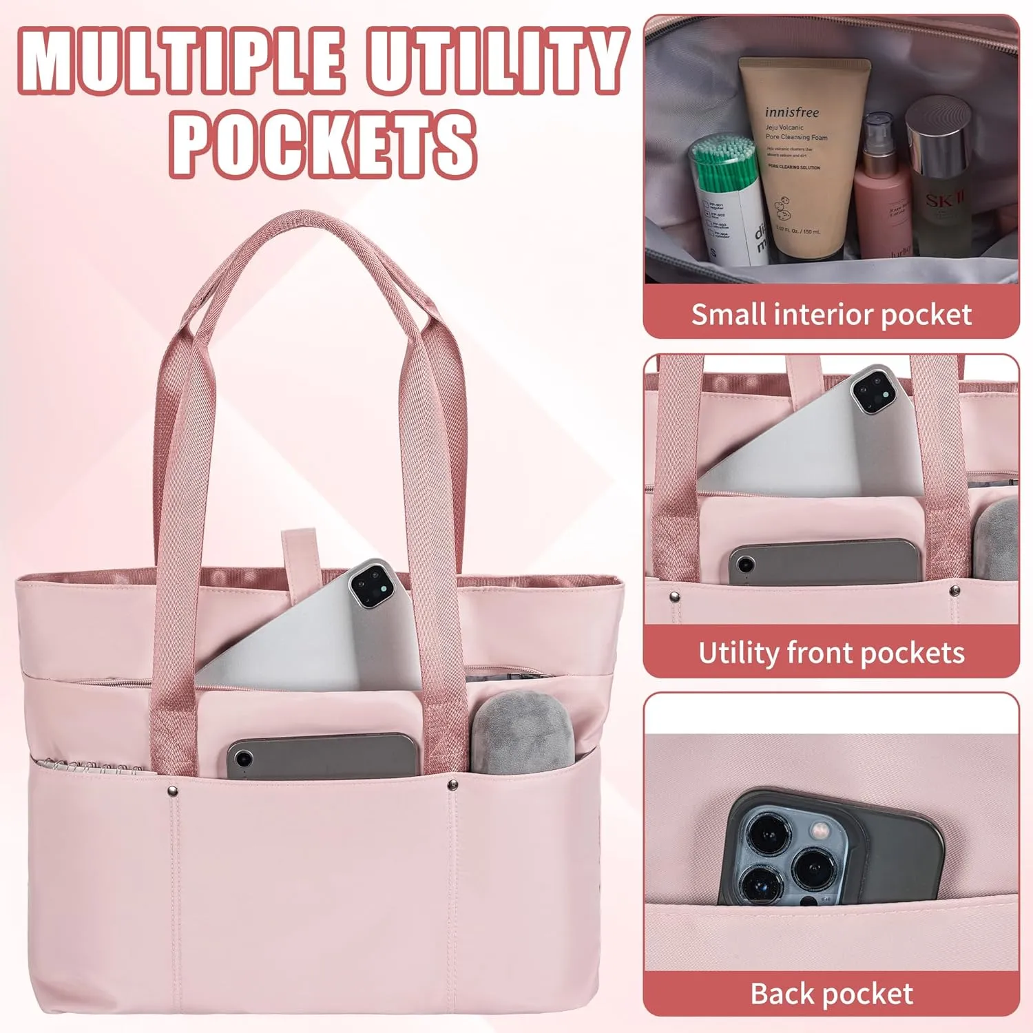 TORIBIO Tote Bag for Women, Foldable Large Tote Bag Shoulder Bag Handbag Utility Tote for Travel, Work