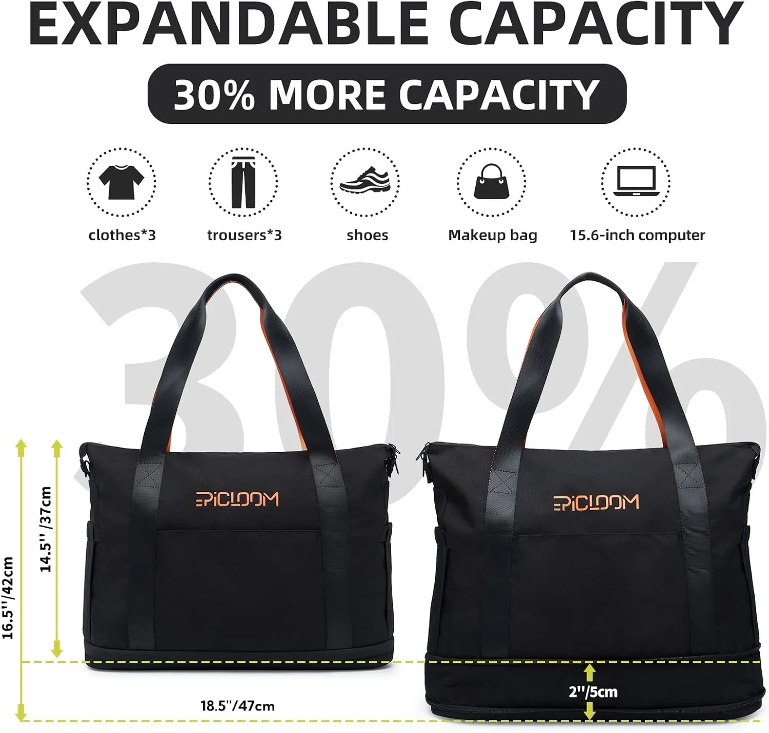 Tote Bag for Men, Travel Duffel Bag for Women with 15.6" Laptop Compartment for Work, Overnight Weekend Bag with USB