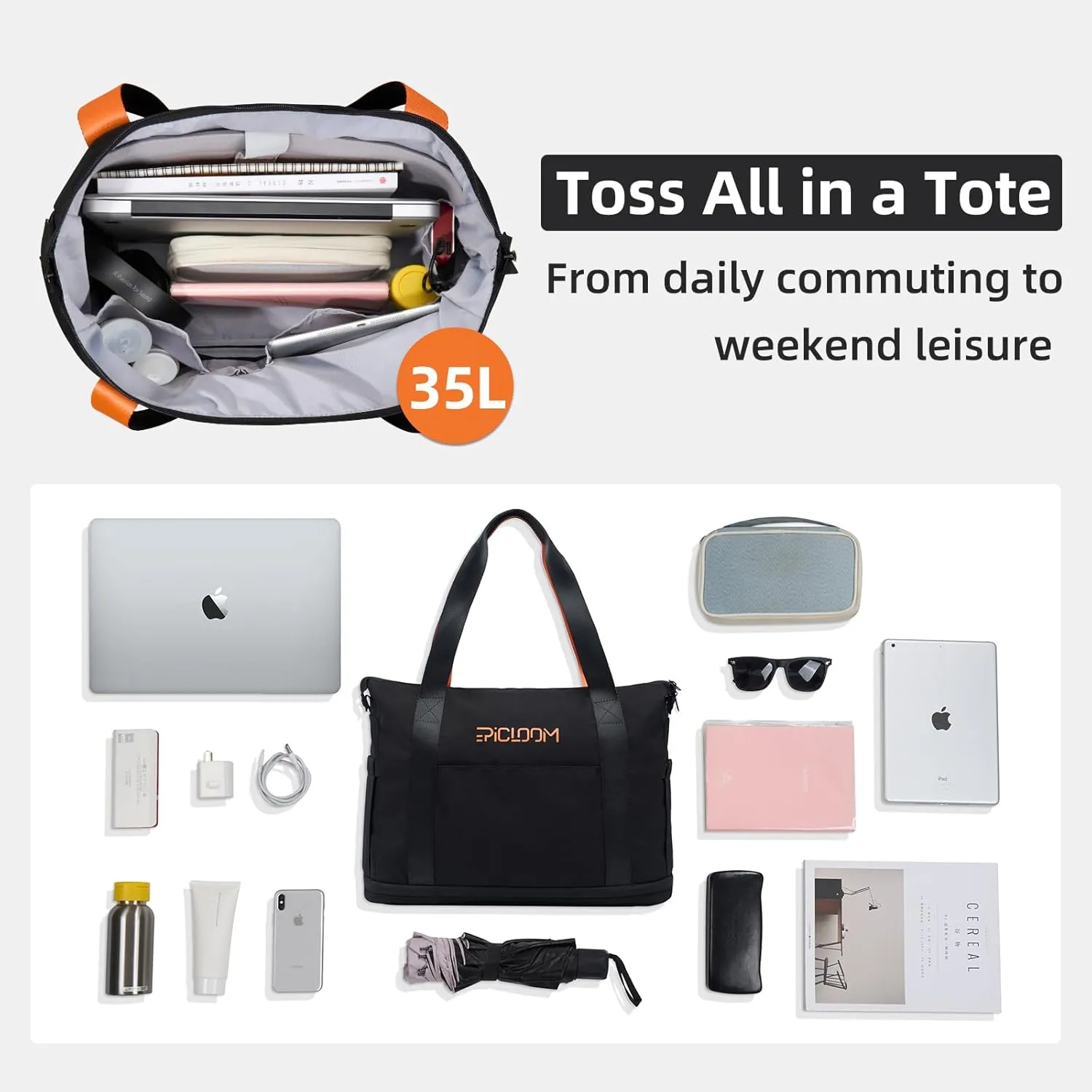 Tote Bag for Men, Travel Duffel Bag for Women with 15.6" Laptop Compartment for Work, Overnight Weekend Bag with USB