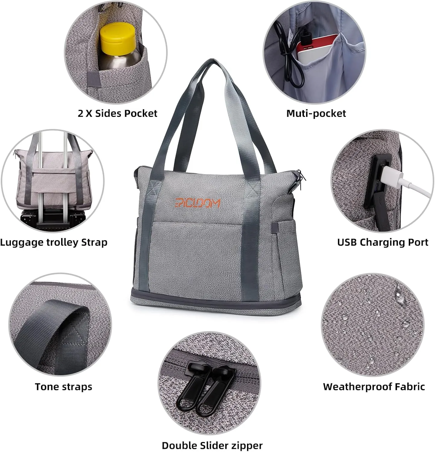 Tote Bag for Men, Travel Duffel Bag for Women with 15.6" Laptop Compartment for Work, Overnight Weekend Bag with USB
