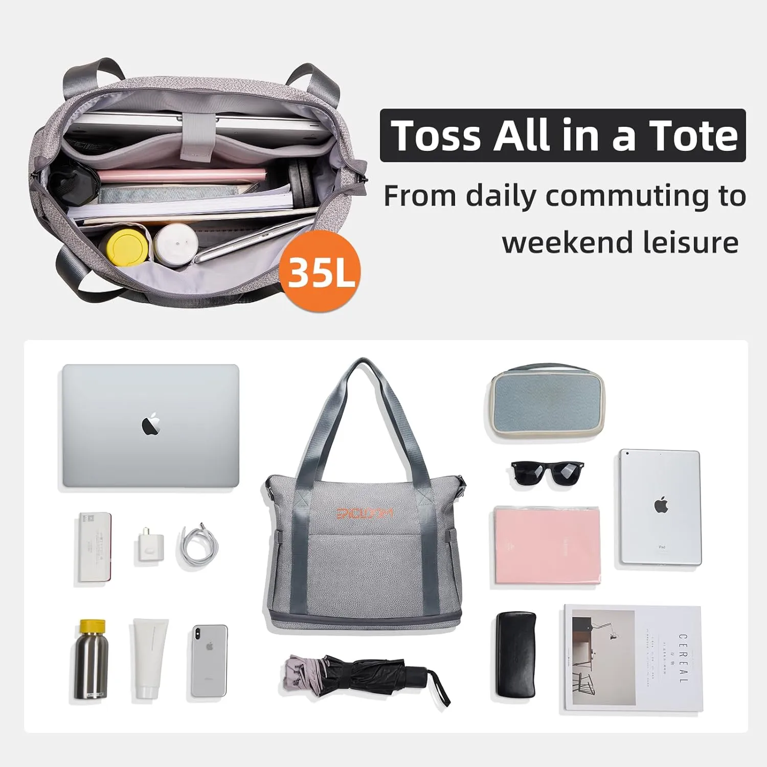 Tote Bag for Men, Travel Duffel Bag for Women with 15.6" Laptop Compartment for Work, Overnight Weekend Bag with USB