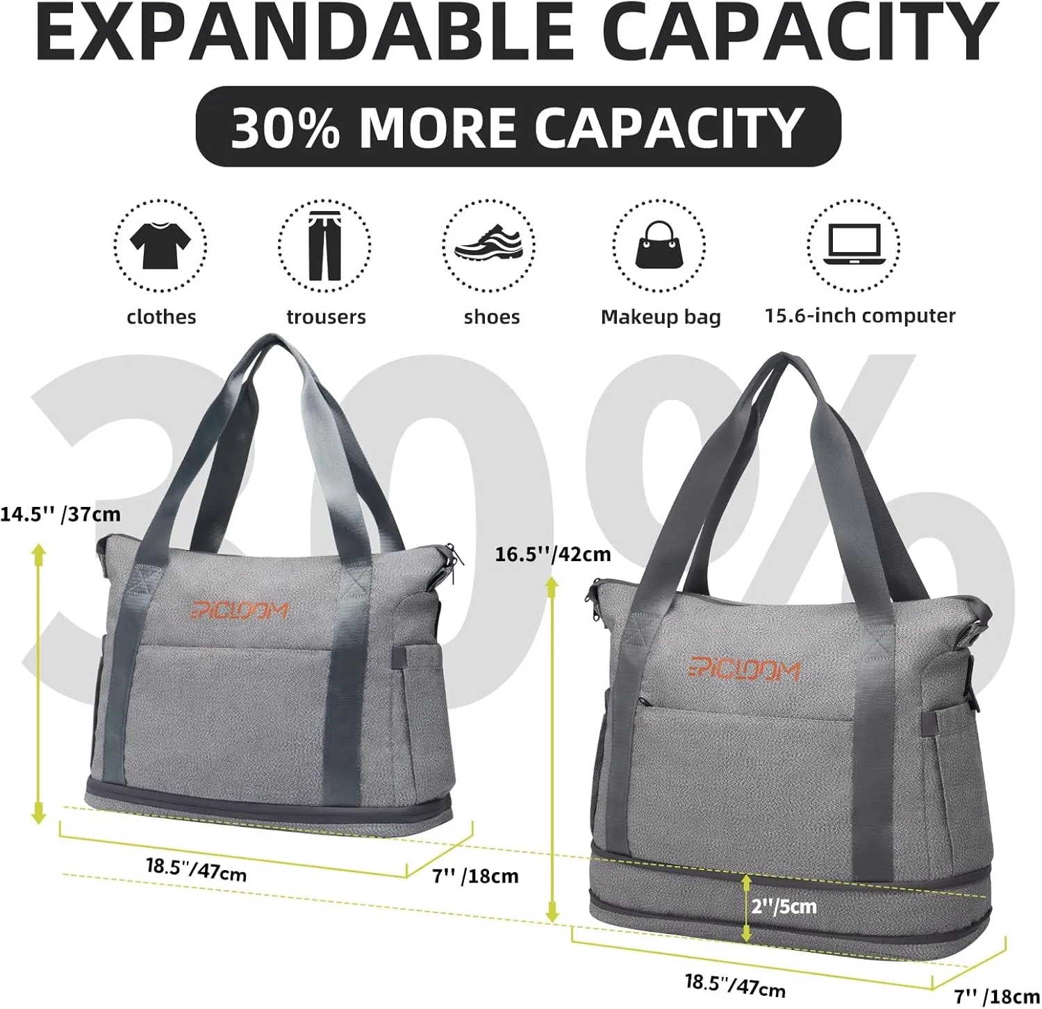 Tote Bag for Men, Travel Duffel Bag for Women with 15.6" Laptop Compartment for Work, Overnight Weekend Bag with USB