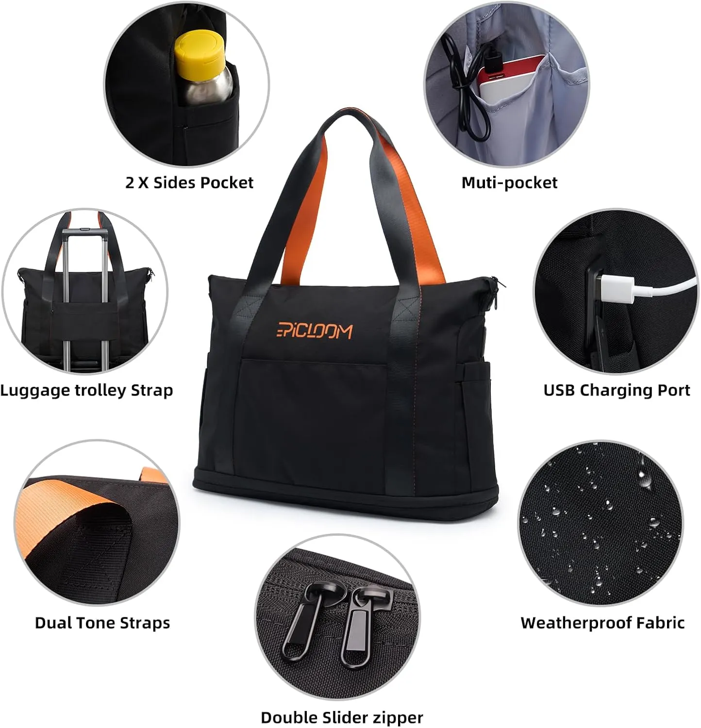 Tote Bag for Men, Travel Duffel Bag for Women with 15.6" Laptop Compartment for Work, Overnight Weekend Bag with USB