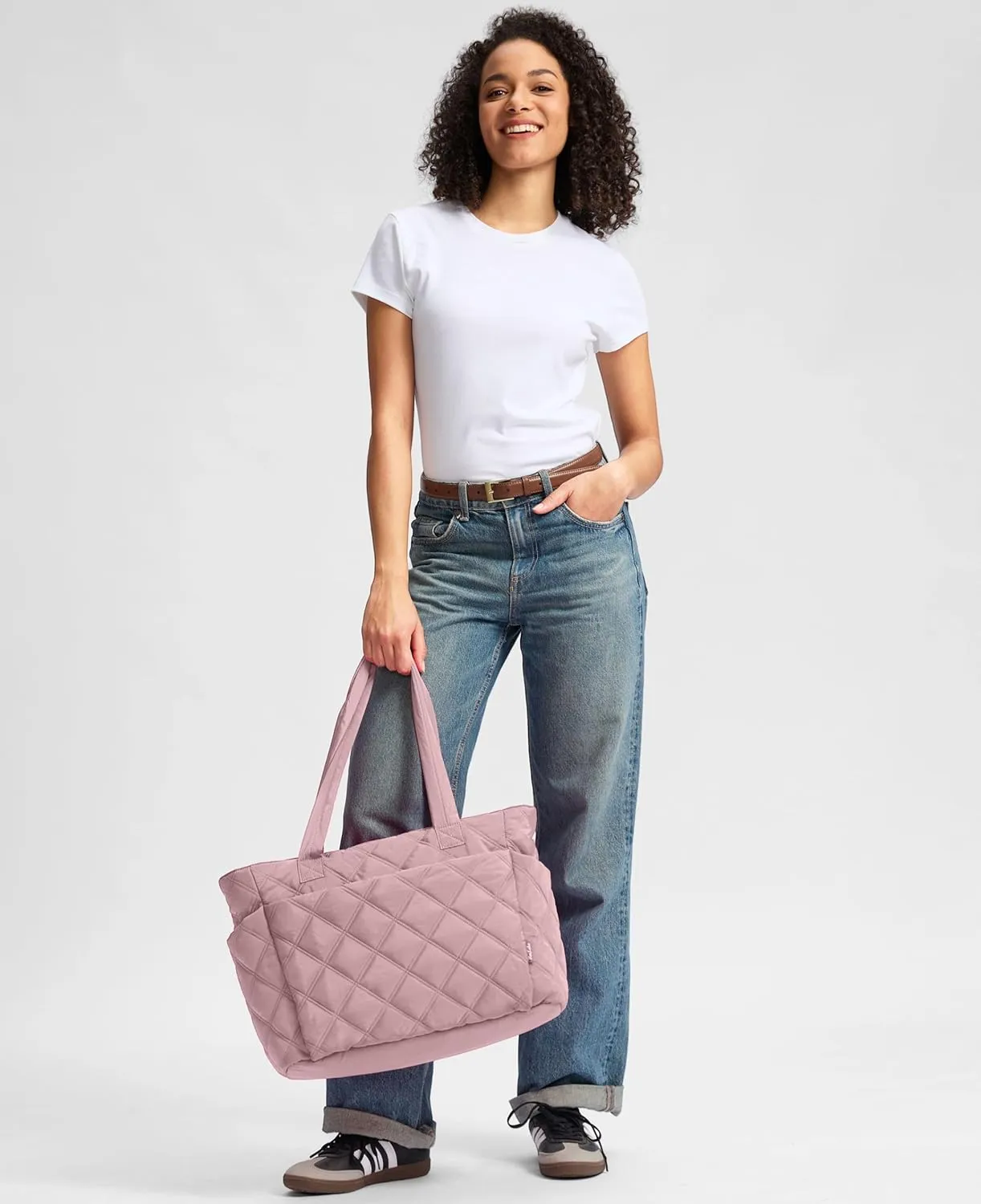 Tote Bag for Women, Lightweight Puffer Tote Work Bags with Compartments for Travel, Quilted Shoulder Bag with Zipper
