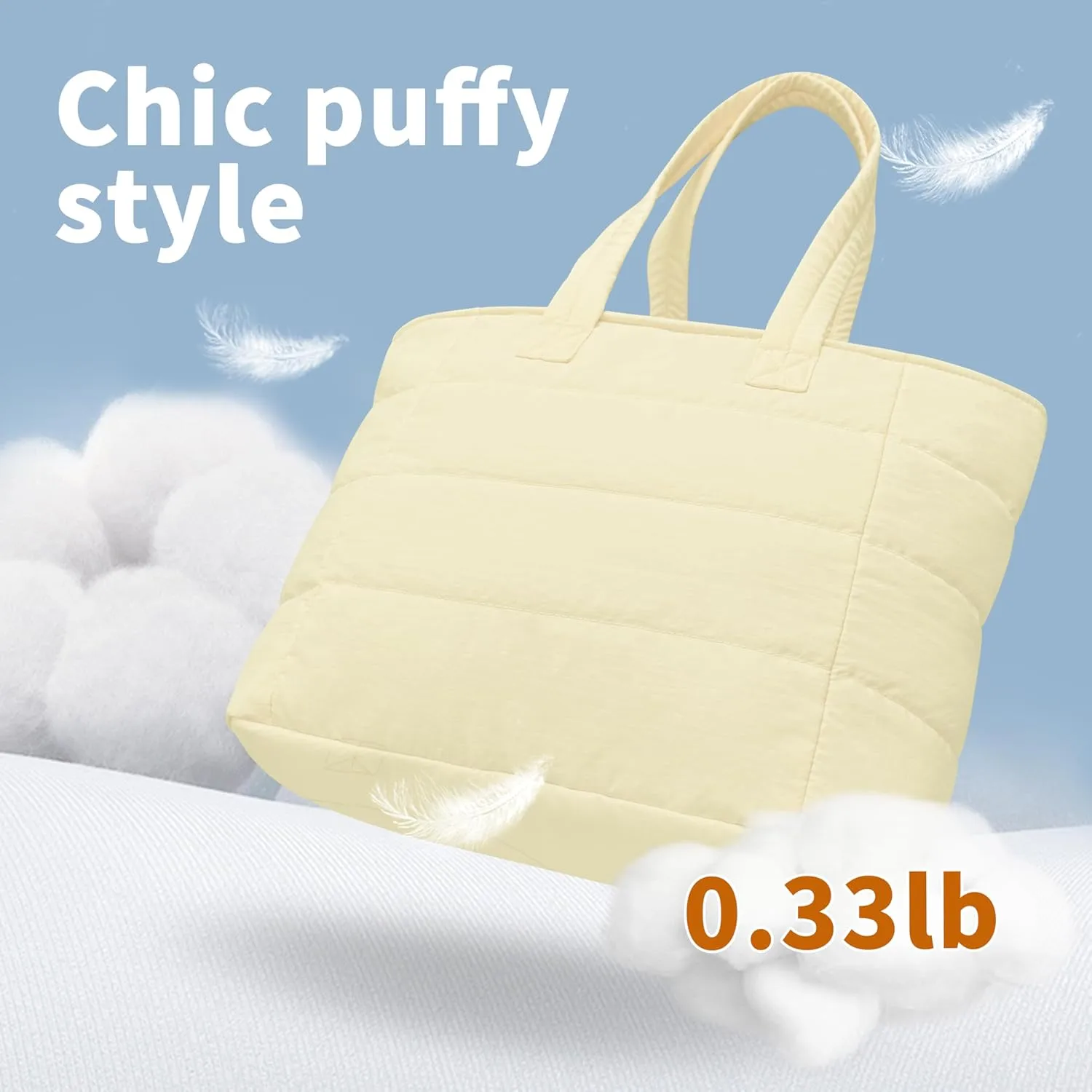 Tote Bag for Women, Lightweight Puffy Foldable Tote Bag With Zipper,Quilted Shoulder Bag for Travel,College,Work
