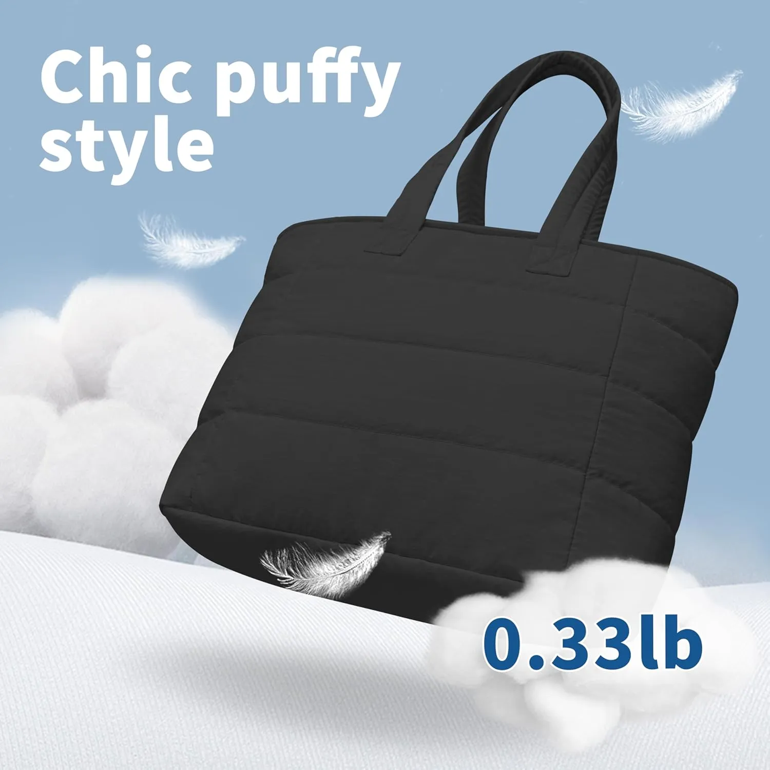 Tote Bag for Women, Lightweight Puffy Foldable Tote Bag With Zipper,Quilted Shoulder Bag for Travel,College,Work