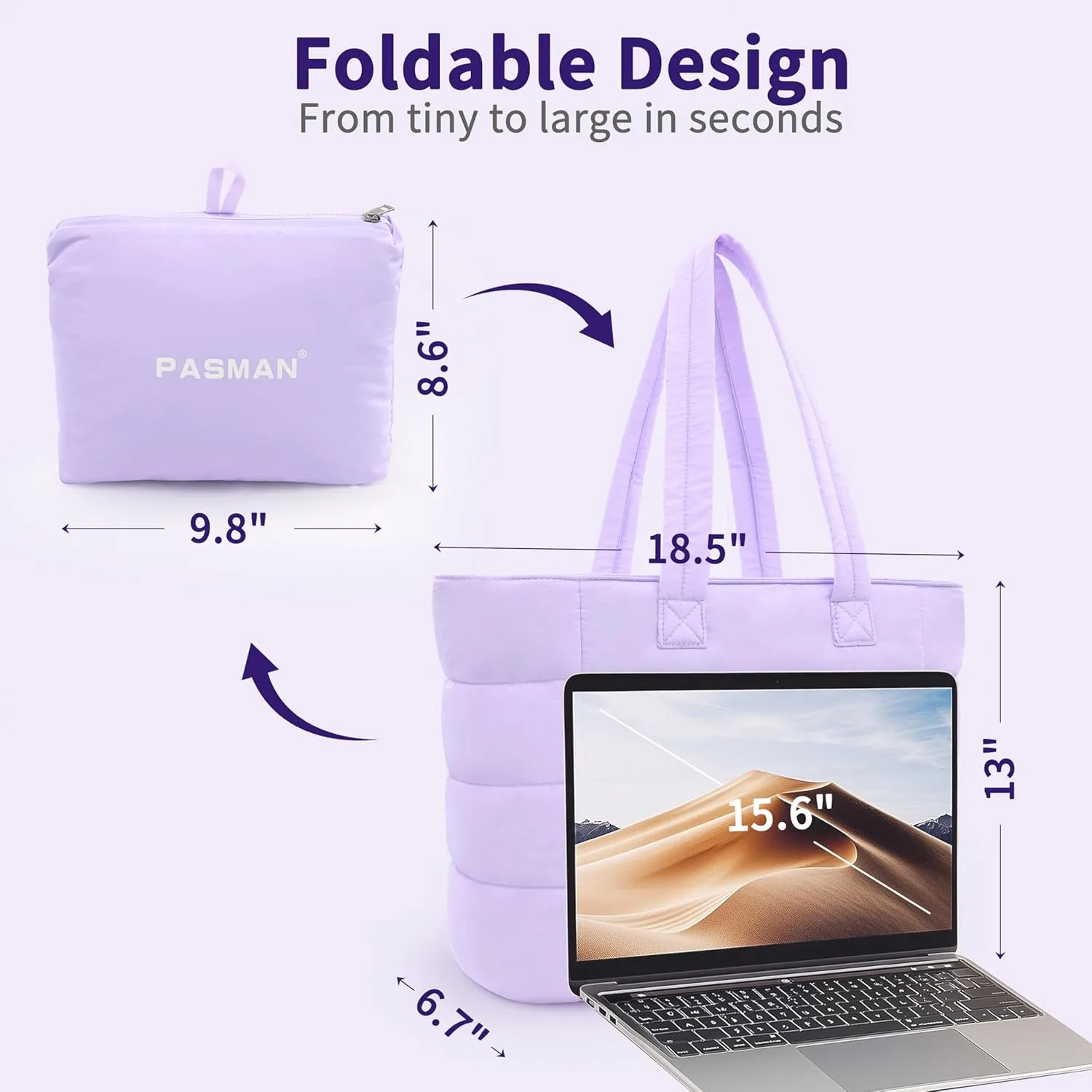 Tote Bag for Women, Lightweight Puffy Foldable Tote Bag With Zipper,Quilted Shoulder Bag for Travel,College,Work