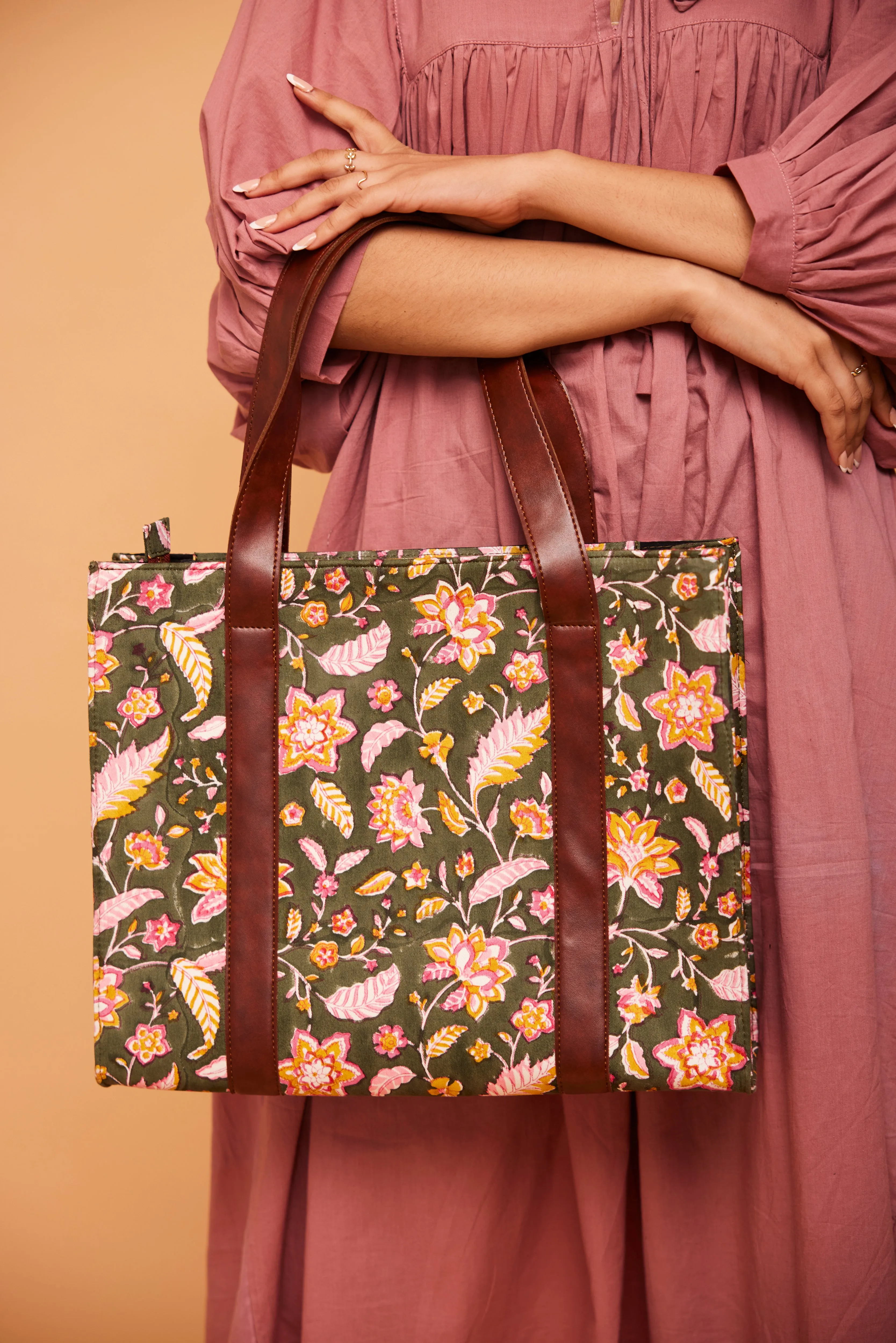 Tropical Green Structured Tote Bag