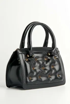 Varia Stud Detail Quilted Top Handle Mini Bag in Black
