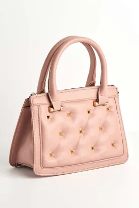 Varia Stud Detail Quilted Top Handle Mini Bag in Nude