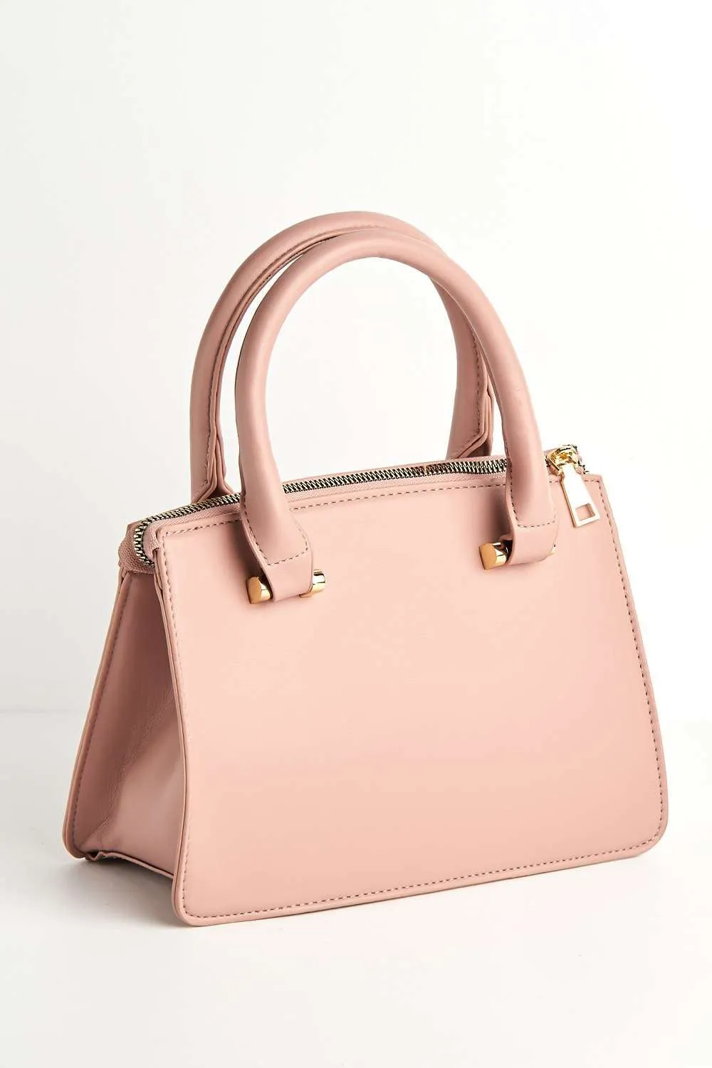 Varia Stud Detail Quilted Top Handle Mini Bag in Nude