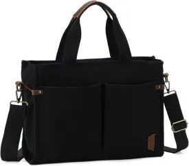 VASCHY Canvas Tote Bag for Women, Casual Sturdy Work Satchel Teachers Tote Purse with Zippers Pockets Crossbody Shoulder Bag
