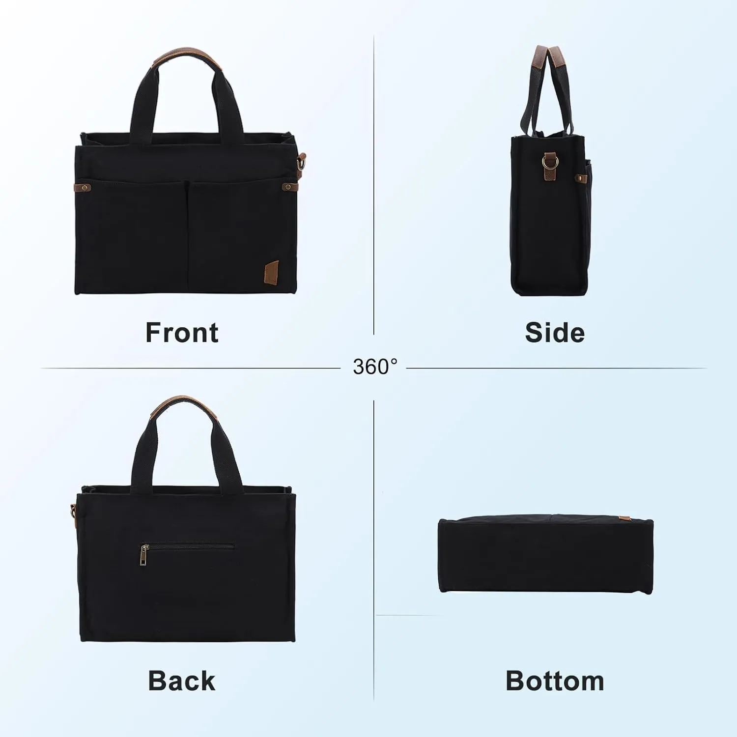 VASCHY Canvas Tote Bag for Women, Casual Sturdy Work Satchel Teachers Tote Purse with Zippers Pockets Crossbody Shoulder Bag